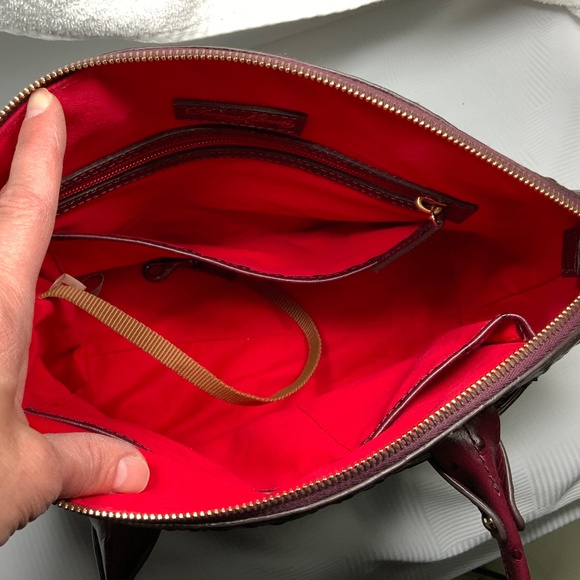 Dooney & Bourke Ostrich Domed Satchel - Cranberry - Picture 4 of 16